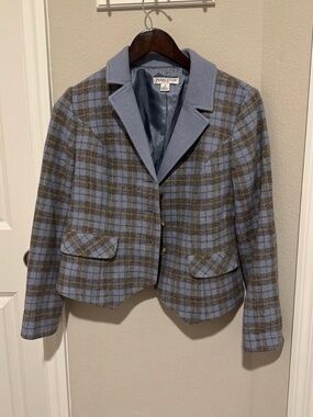 Pendleton Blue and Gray Plaid Cropped Blazer
